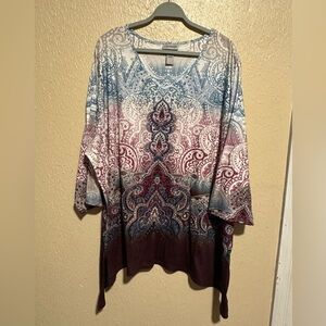 Catherines Top Plus Size All Over Print Jewels Floral Paisley Size 3X 3/4 Sleeve